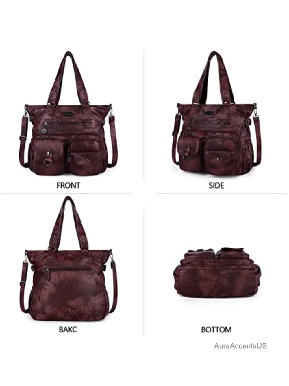 Women's PU Satchel Handbag Waterproof Tote Shoulder Bag with Pockets